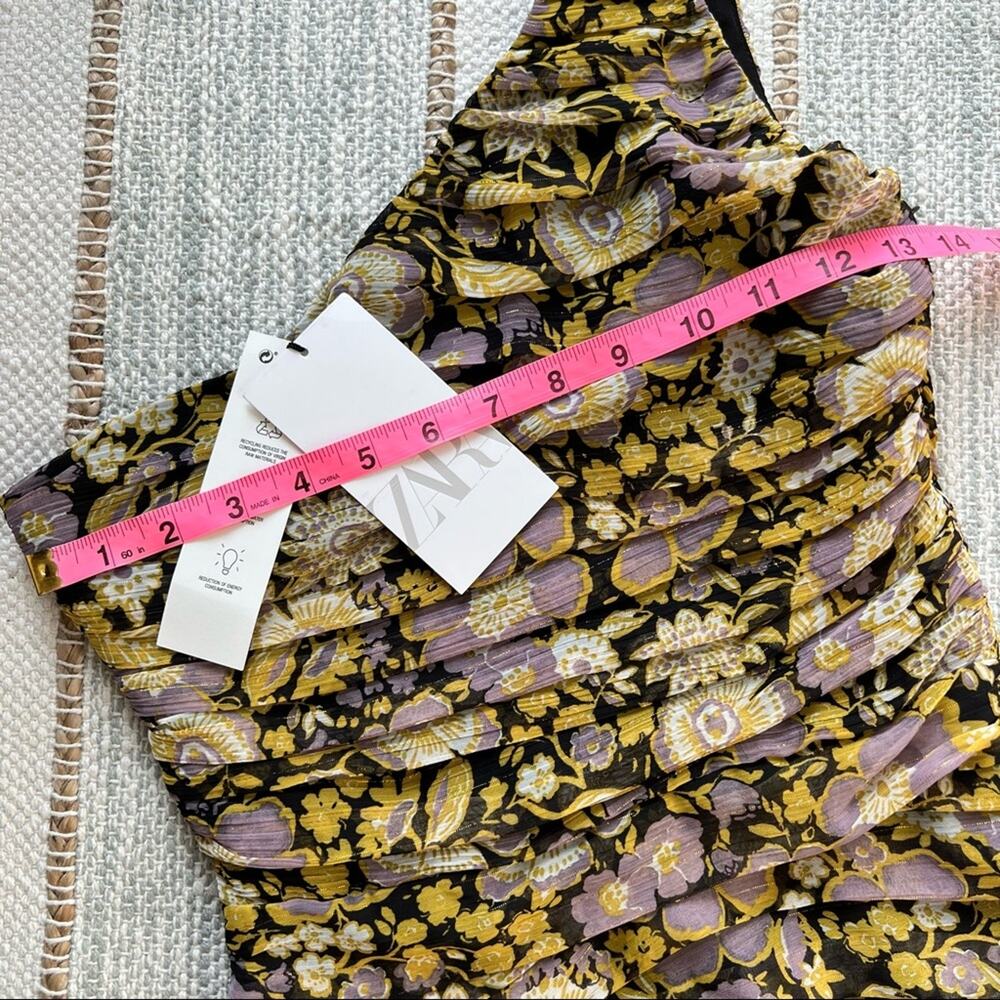 Zara Floral Printed One Shoulder Draping Mini Dress Women’s XS - Picture 4 of 8